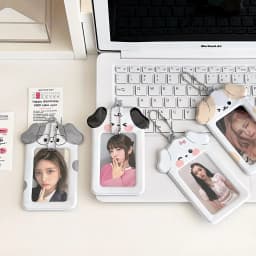 Ins Style Cartoon Puppy Photocard Holder With Keychains Cute 3inch Cards Protect Sleeves For Students