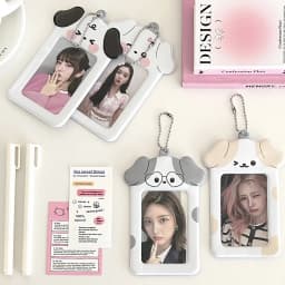 Ins Style Cartoon Puppy Photocard Holder With Keychains Cute 3inch Cards Protect Sleeves For Students