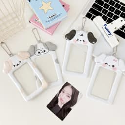 Ins Style Cartoon Puppy Photocard Holder With Keychains Cute 3inch Cards Protect Sleeves For Students