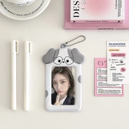 Ins Style Cartoon Puppy Photocard Holder With Keychains Cute 3inch Cards Protect Sleeves For Students