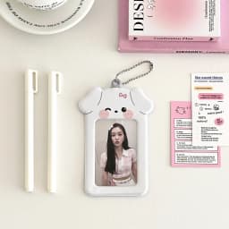 Ins Style Cartoon Puppy Photocard Holder With Keychains Cute 3inch Cards Protect Sleeves For Students