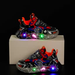 Disney LED Casual Sneakers Red Black For Spring Boys Spiderman Outdoor Shoes Children Lighted Non-slip Shoes Size 21-30