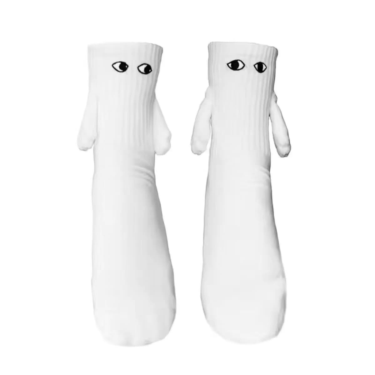 1/2 Pairs Women Personalized Magnetic Three-dimensional Dolls Couples Holding Hands With Socks Fashionable Mid Length Socks