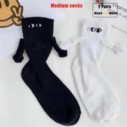 1/2 Pairs Women Personalized Magnetic Three-dimensional Dolls Couples Holding Hands With Socks Fashionable Mid Length Socks