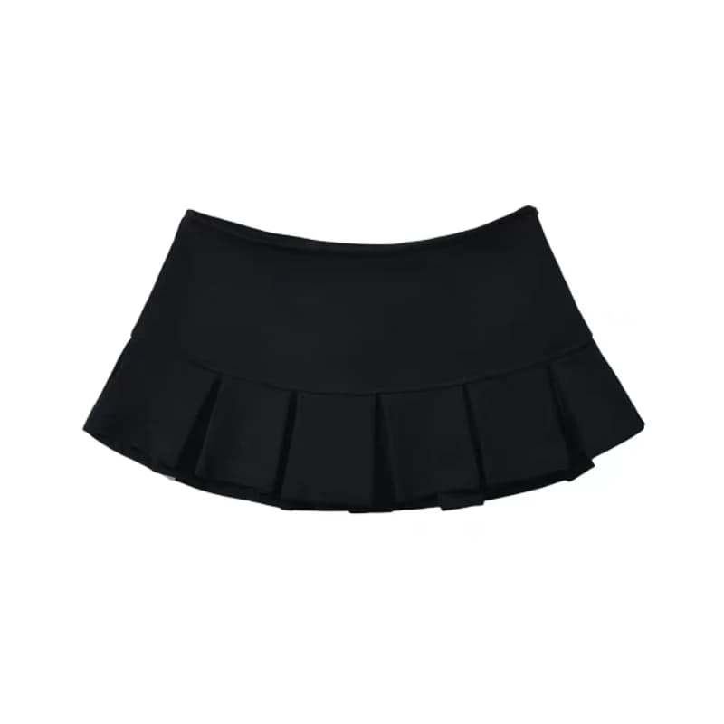 HOUZHOU Terry Fabric Y2K Mini Skirt Women Low Waist Wide Pleat Light Grey Sexy Vintage A-line Pleated Skirt Casual Skort Summer