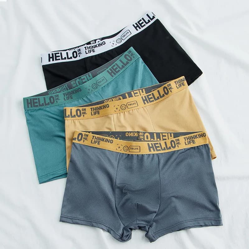 Men's Underwear Men's Wholesale Plus-Size Mid-Waist HELLO Letter Breathable Comfortable Cotton Teen Boxers