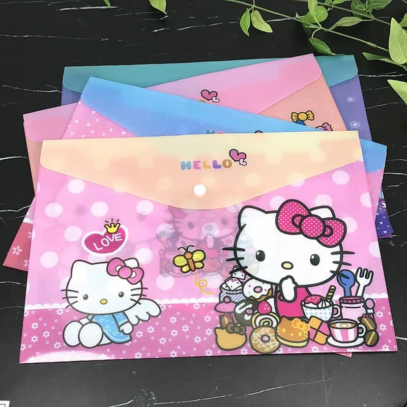 Sanrio  New Student File Bag Creative Stationery Kt Cat A4 Cartoon Buckle Bag File Set Folder