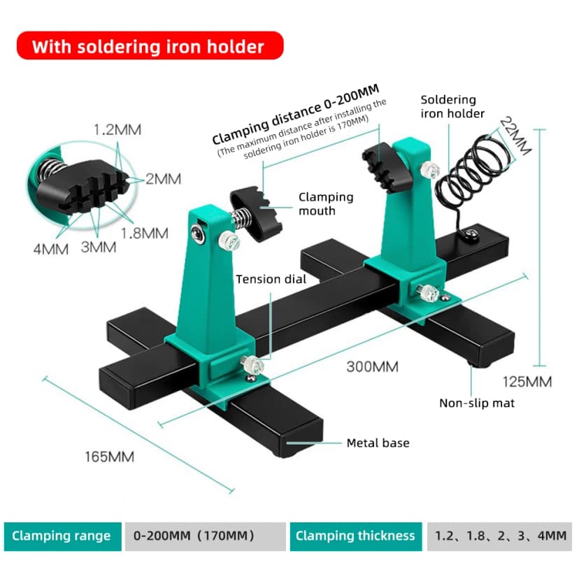 Circuit Board Holder Stable Adjustable PCB Welding Bracket Auxiliary Clamp Repair Tool Clamping Kit 360° Heavy Duty Base Plate