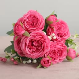 Hot Selling 1pcs/30cm Rose Pink Silk Bouquet Peony Artificial Flower 5 Big Head 4 Small Bud Bride Wedding Home Decoration
