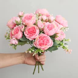 Hot Selling 1pcs/30cm Rose Pink Silk Bouquet Peony Artificial Flower 5 Big Head 4 Small Bud Bride Wedding Home Decoration