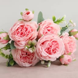 Hot Selling 1pcs/30cm Rose Pink Silk Bouquet Peony Artificial Flower 5 Big Head 4 Small Bud Bride Wedding Home Decoration