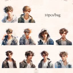 Mr.Paper 10pcs/set Character PET Sticker Pack Retro Teenager Handbook DIY Decoration Material Stickers