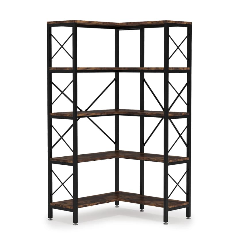 Tribesigns 5-Shelf Corner Bookshelf, Large Modern Corner Bookcase,5-Tier Tall Corner Shelf Storage Display Rack with Metal Frame
