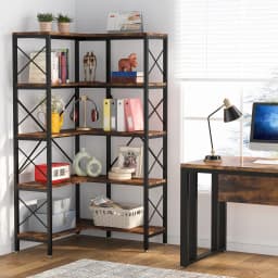 Tribesigns 5-Shelf Corner Bookshelf, Large Modern Corner Bookcase,5-Tier Tall Corner Shelf Storage Display Rack with Metal Frame