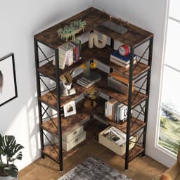 Tribesigns 5-Shelf Corner Bookshelf, Large Modern Corner Bookcase,5-Tier Tall Corner Shelf Storage Display Rack with Metal Frame