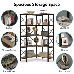 Tribesigns 5-Shelf Corner Bookshelf, Large Modern Corner Bookcase,5-Tier Tall Corner Shelf Storage Display Rack with Metal Frame