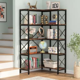 Tribesigns 5-Shelf Corner Bookshelf, Large Modern Corner Bookcase,5-Tier Tall Corner Shelf Storage Display Rack with Metal Frame