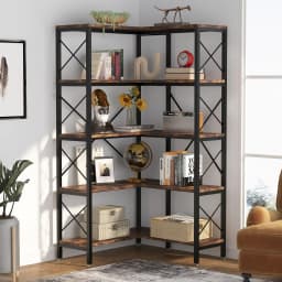 Tribesigns 5-Shelf Corner Bookshelf, Large Modern Corner Bookcase,5-Tier Tall Corner Shelf Storage Display Rack with Metal Frame