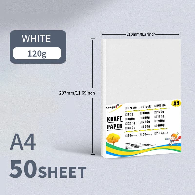 50sheets A4 Cardboard 120g White Black Brown Kraft Paper For DIY Handmade Painting Watercolor Package Inkjet Laser Printer