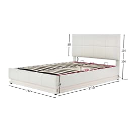 PU Leather White Upholstered Bed 140x200cm Double Bed with LED Lighting Underbed Storage Space, Bed Frame with Slatted Frame