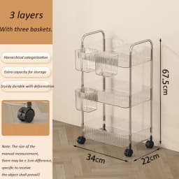 Light Luxury Storage Rack Trolley 2/3/4 Layers Transparent Acrylic Rolling Cart With Removable Hanging Baskets Snacks Bookshelf