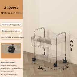 Light Luxury Storage Rack Trolley 2/3/4 Layers Transparent Acrylic Rolling Cart With Removable Hanging Baskets Snacks Bookshelf