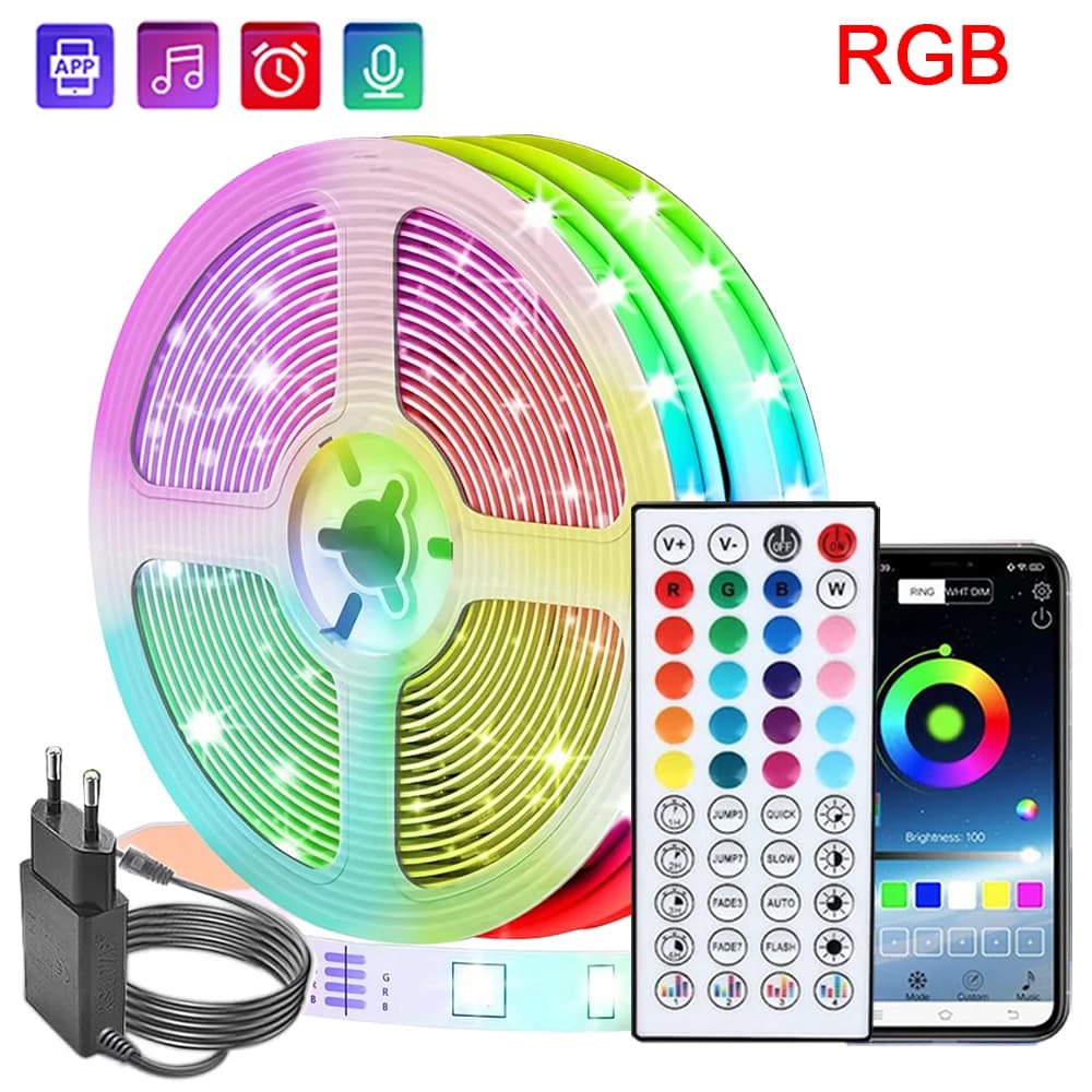 Led Lights for Room Music Sync RGB Led Strip Lights 10m 20m 30m Flexible Ribbon for Room Bedroom Decor TV Backlights