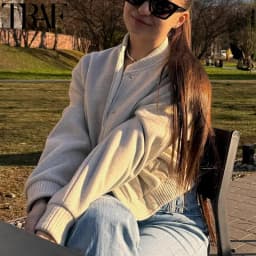 HXAO Cropped Bomber Jackets For Women Autumn Long Sleeve Baseball Jacket Woman Fashion Winter Button Aviator Jackets Streetwear