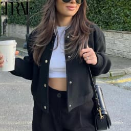 HXAO Cropped Bomber Jackets For Women Autumn Long Sleeve Baseball Jacket Woman Fashion Winter Button Aviator Jackets Streetwear
