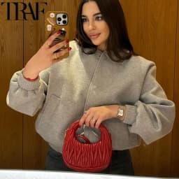 HXAO Cropped Bomber Jackets For Women Autumn Long Sleeve Baseball Jacket Woman Fashion Winter Button Aviator Jackets Streetwear