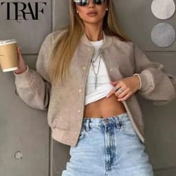 HXAO Cropped Bomber Jackets For Women Autumn Long Sleeve Baseball Jacket Woman Fashion Winter Button Aviator Jackets Streetwear
