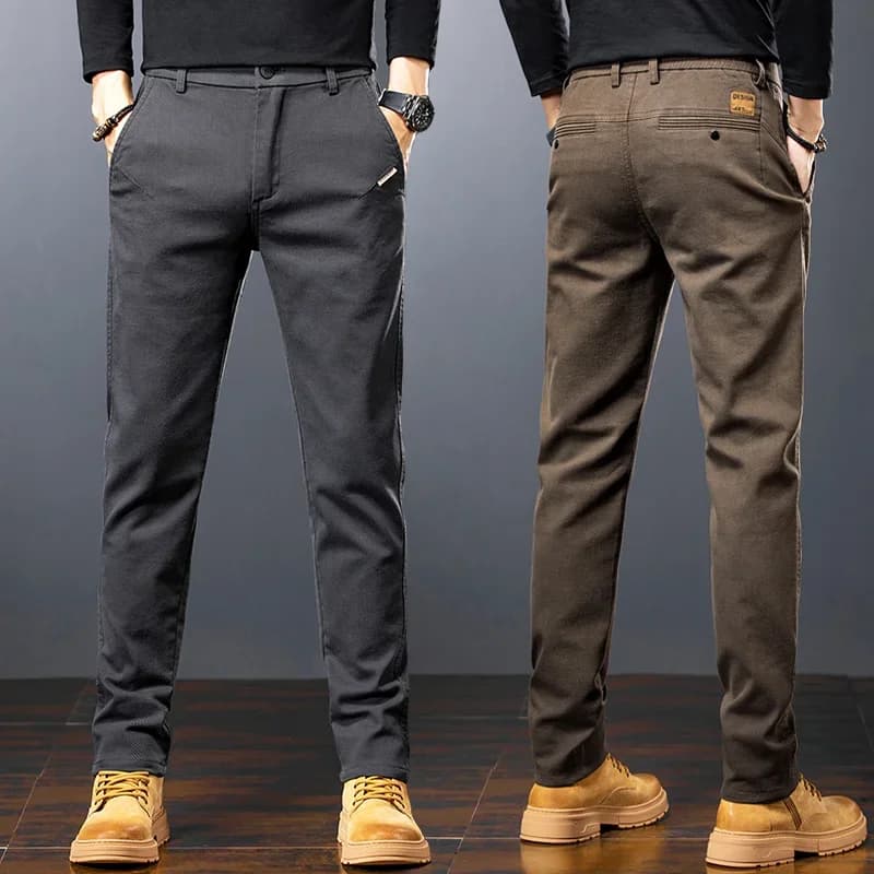 Men's Twill Slim Pants Business Straight Cotton Casual Trousers Brand Fashion Korean Elastic Coffee Black Gray Pant