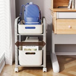 Rolling Cart 2-Tier School Bag Shelves Movable Bookshelves Drawer Style Storage Rack Under-Table Wheeled Snack Storage Trolley