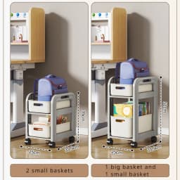 Rolling Cart 2-Tier School Bag Shelves Movable Bookshelves Drawer Style Storage Rack Under-Table Wheeled Snack Storage Trolley