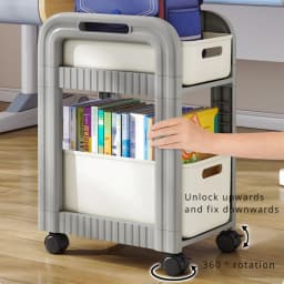 Rolling Cart 2-Tier School Bag Shelves Movable Bookshelves Drawer Style Storage Rack Under-Table Wheeled Snack Storage Trolley