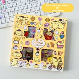 Hello Kitty Sanrio Non-Repeating 100-Piece Sticker Set Cinnamoroll Kuromi Waterproof Stationery Sticker Gift Box Birthday Gift