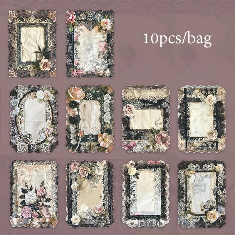 6Style 10Pcs/pack Gothic lace hollow material paper for DIY handbook photo frame phone case notebook decoration