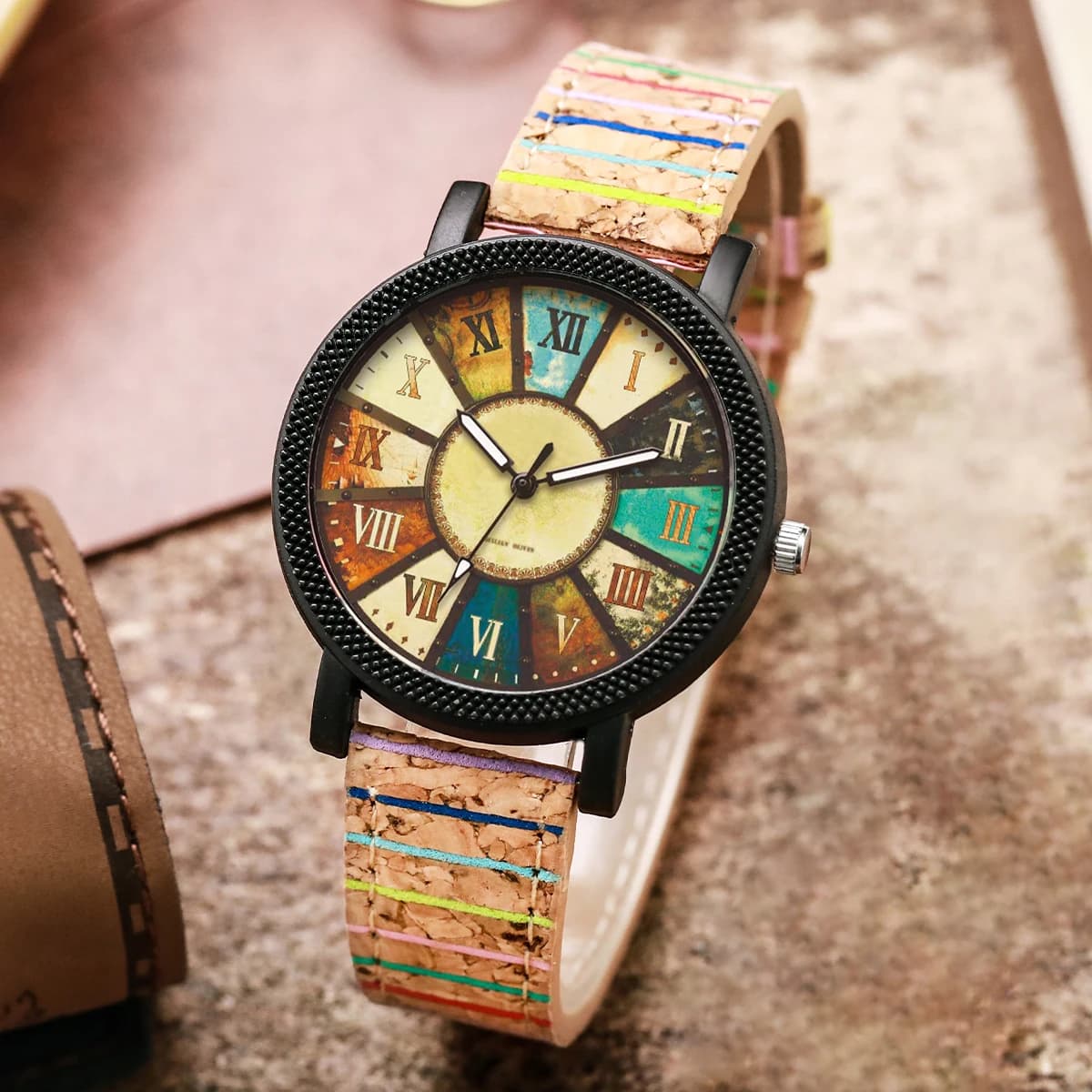 1PC Women's Fashion Watch Retro Roman Disc Quartz Imitation Leather Quartz Watch