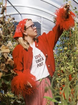 Casual O-neck Spliced Feather Knitted Cardigan For Women Fashion Single Breasted Long Sleeved Red Sweater Autumn Lady Outerwear