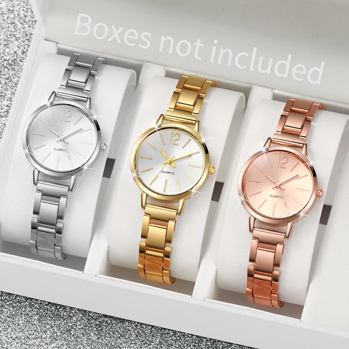 1/3PCS Fashion Women's Watches Stainless Steel Band Analog Quartz Watch Reloj Mujer（Without Box）