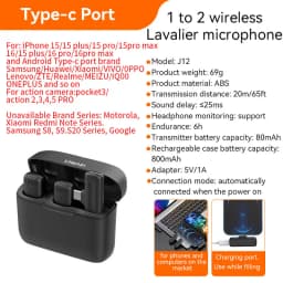 Ulanzi J12 Wireless Lavalier Microphone Audio Video Recording Mini Mic Plug Play For Smartphone Android iPhone Live Broadcast