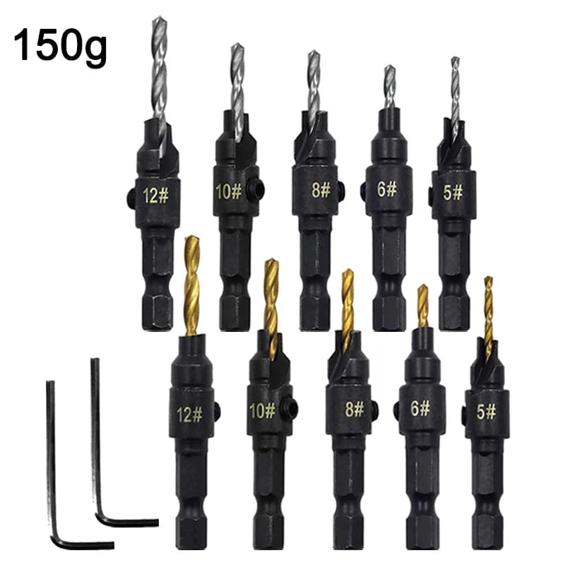5pc Woodworking Tapper Hexagon Shank Screw Countersunk Drill Bit Taper Drill Hole Drilling and Reaming Hardware Tool Set
