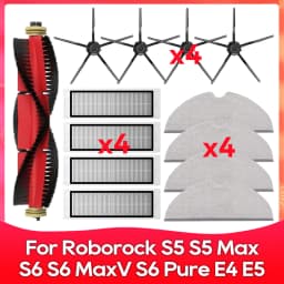 Compatible For ( Roborock S5, S5 Max, S6 MaxV, S6 Pure, E4, E5, S51, S52, S55 ) Roller Side Brush Filter Mop Accessories Part