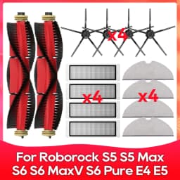 Compatible For ( Roborock S5, S5 Max, S6 MaxV, S6 Pure, E4, E5, S51, S52, S55 ) Roller Side Brush Filter Mop Accessories Part