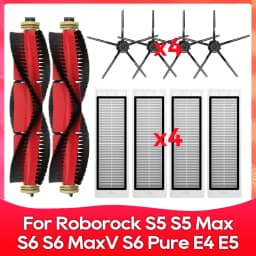 Compatible For ( Roborock S5, S5 Max, S6 MaxV, S6 Pure, E4, E5, S51, S52, S55 ) Roller Side Brush Filter Mop Accessories Part