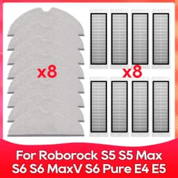 Compatible For ( Roborock S5, S5 Max, S6 MaxV, S6 Pure, E4, E5, S51, S52, S55 ) Roller Side Brush Filter Mop Accessories Part
