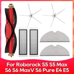 Compatible For ( Roborock S5, S5 Max, S6 MaxV, S6 Pure, E4, E5, S51, S52, S55 ) Roller Side Brush Filter Mop Accessories Part