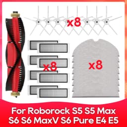 Compatible For ( Roborock S5, S5 Max, S6 MaxV, S6 Pure, E4, E5, S51, S52, S55 ) Roller Side Brush Filter Mop Accessories Part