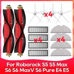 Compatible For ( Roborock S5, S5 Max, S6 MaxV, S6 Pure, E4, E5, S51, S52, S55 ) Roller Side Brush Filter Mop Accessories Part