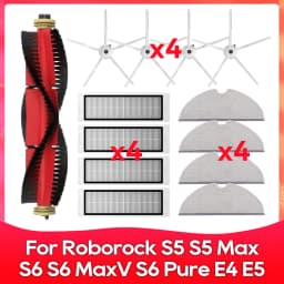 Compatible For ( Roborock S5, S5 Max, S6 MaxV, S6 Pure, E4, E5, S51, S52, S55 ) Roller Side Brush Filter Mop Accessories Part